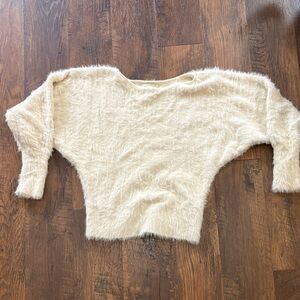 Anthropologie Cream Fuzzy Off-the-Shoulder Sweater